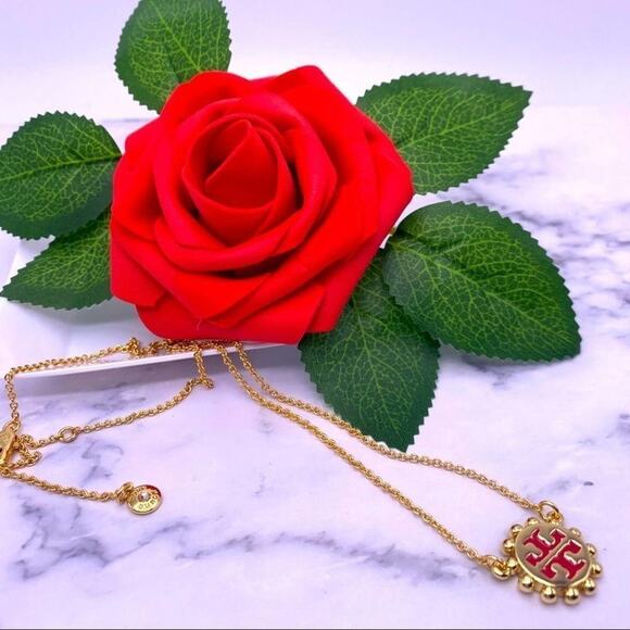 New Tory Burch Red Logo, Gold Adjustable Necklace - Picture 8 of 9